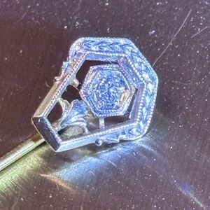 ORNATE ART DECO SOLID 14k GOLD SCARF STICK PIN w/ DIAMOND